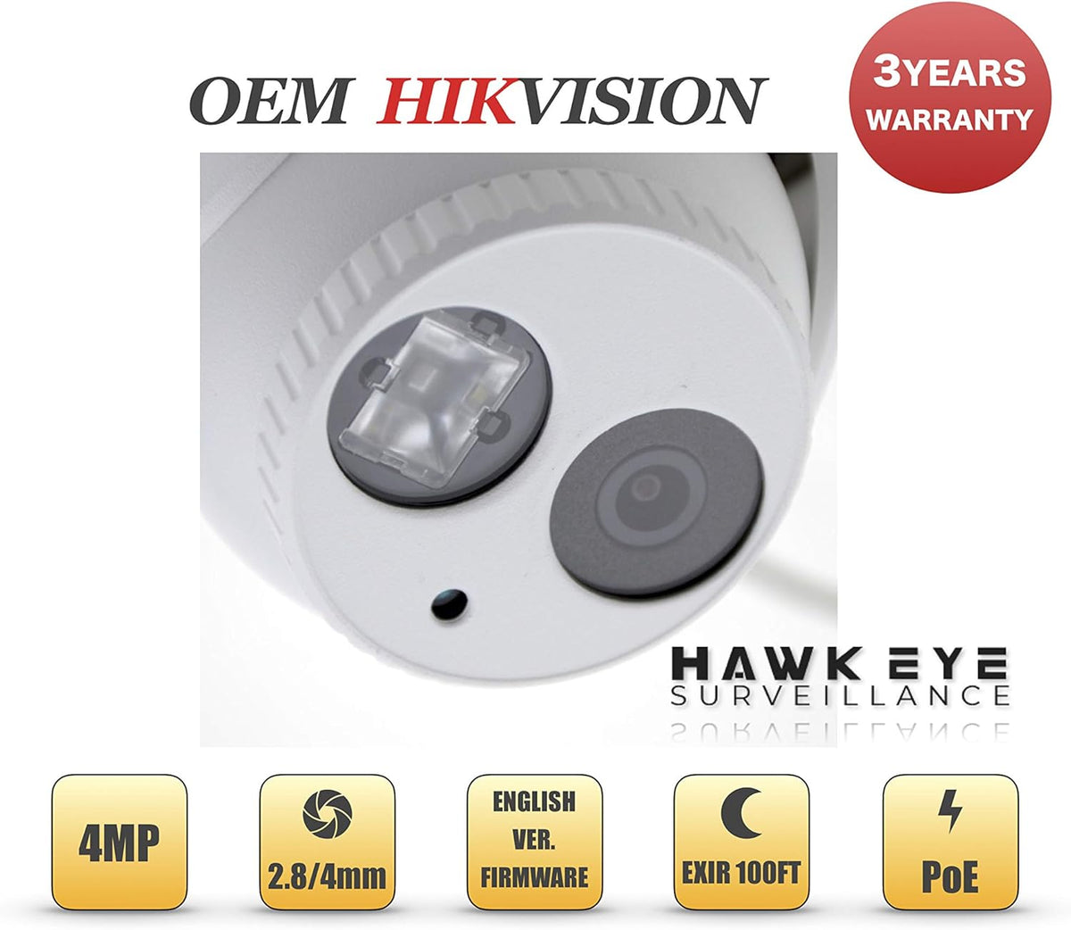 4MP PoE Security IP Camera Turret with IR Night Vision Wide Angle 2.8mm Lens B2898