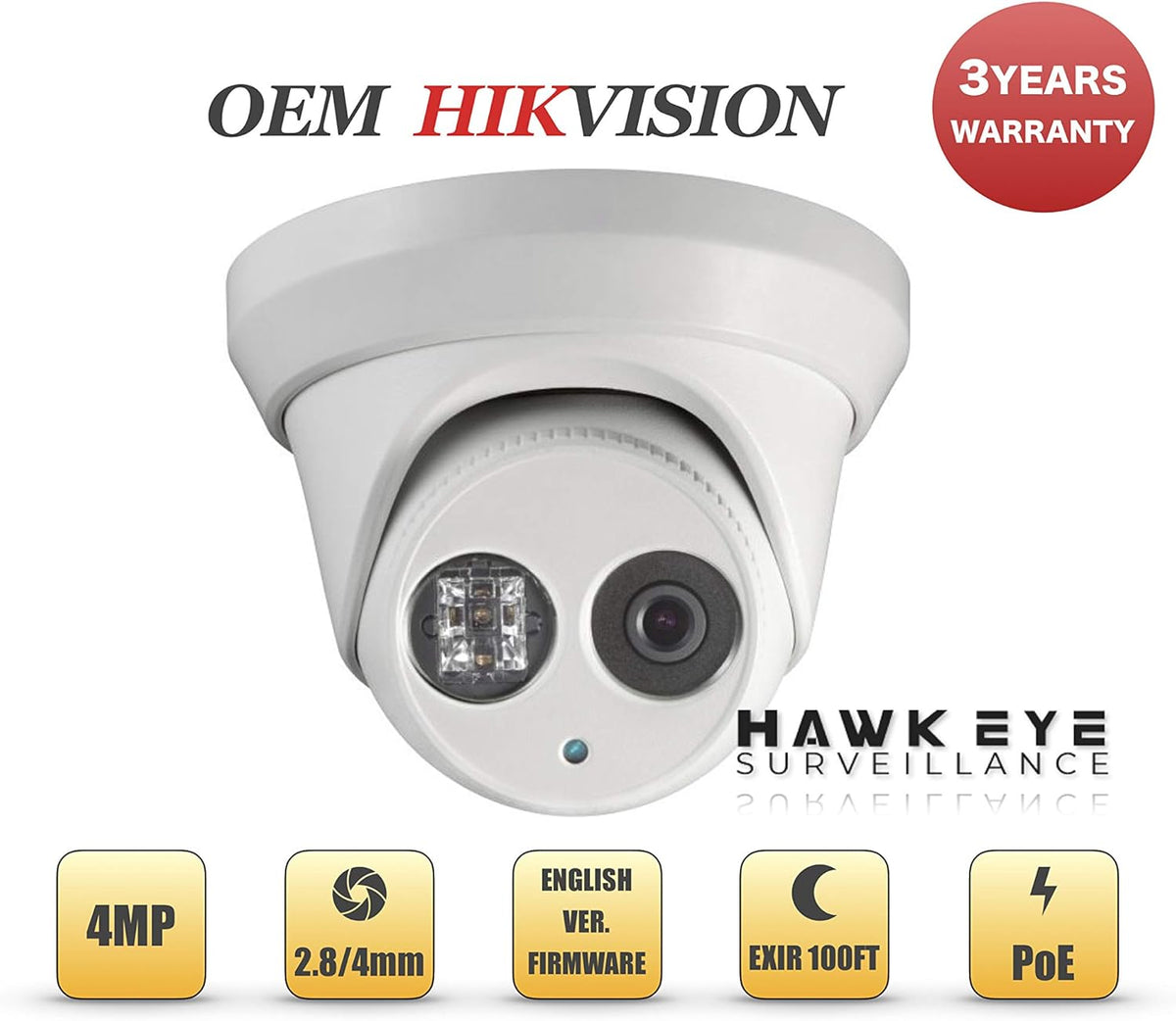 4MP PoE Security IP Camera Turret with IR Night Vision Wide Angle 2.8mm Lens B2898