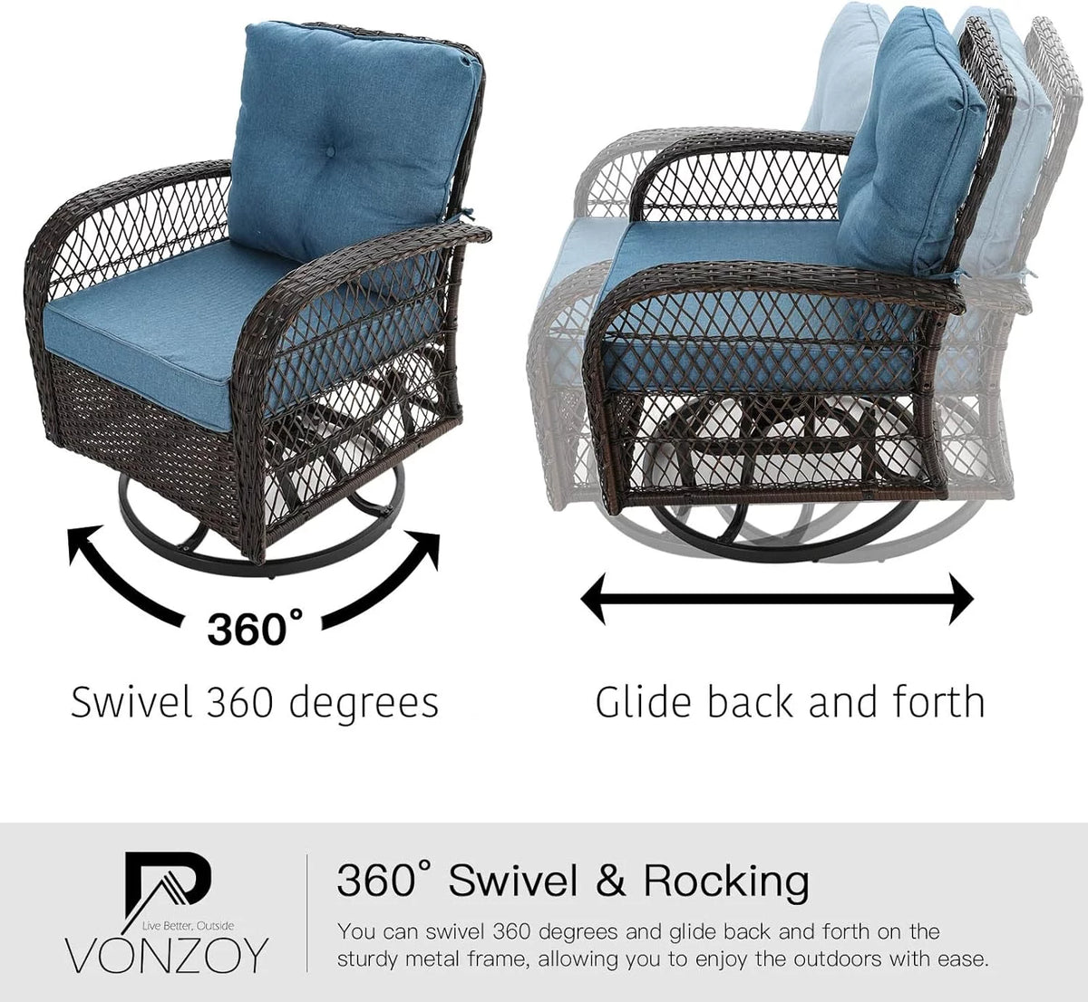 3 Pieces Wicker Patio Furniture Set with Glass Top Side Table B271