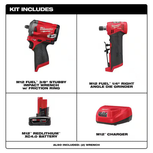 12V Brushless Cordless Stubby 3/8 in. Impact Wrench and 1/4 in. Die Grinder Kit O8262