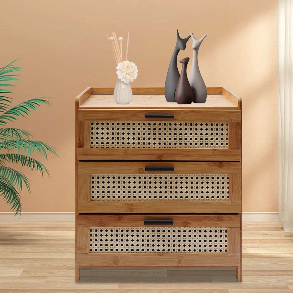 Bamboo Wood 3 Sliding Drawers Nightstand W946018