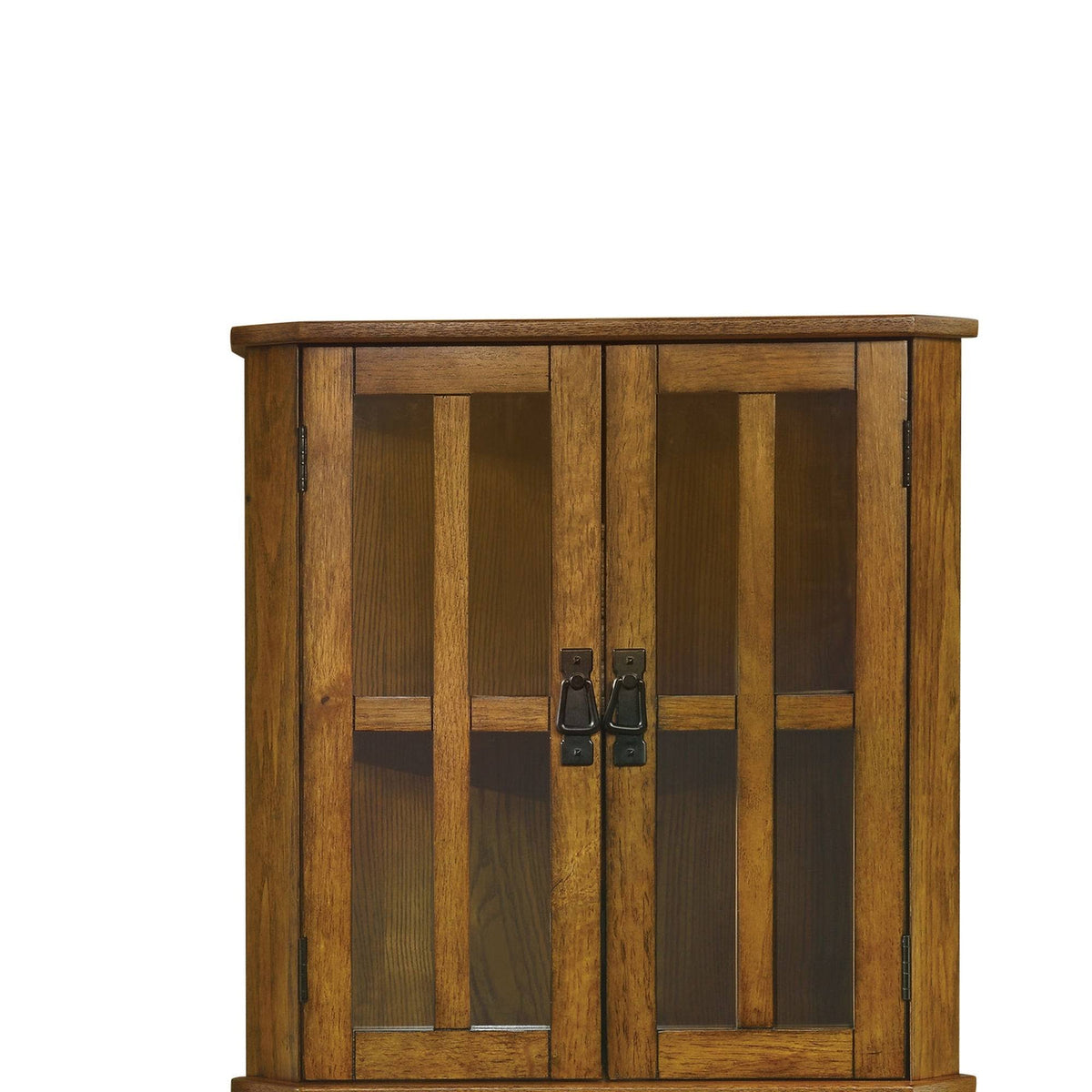 Brown Corner Curio Cabinet with Windowpane Style Door Fronts K23754