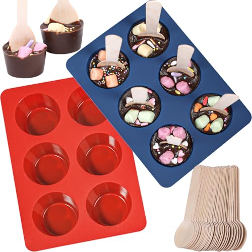 2pcs Silicone Hot Chocolate Spoon Molds with 30 Wooden Spoons C3239