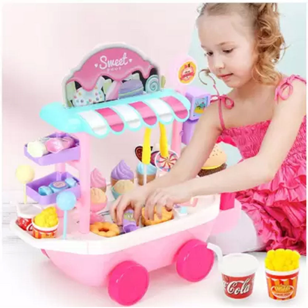 Dessert Candy Trolley Kitchen Toy Set with Umbrella Food Dishes Z133