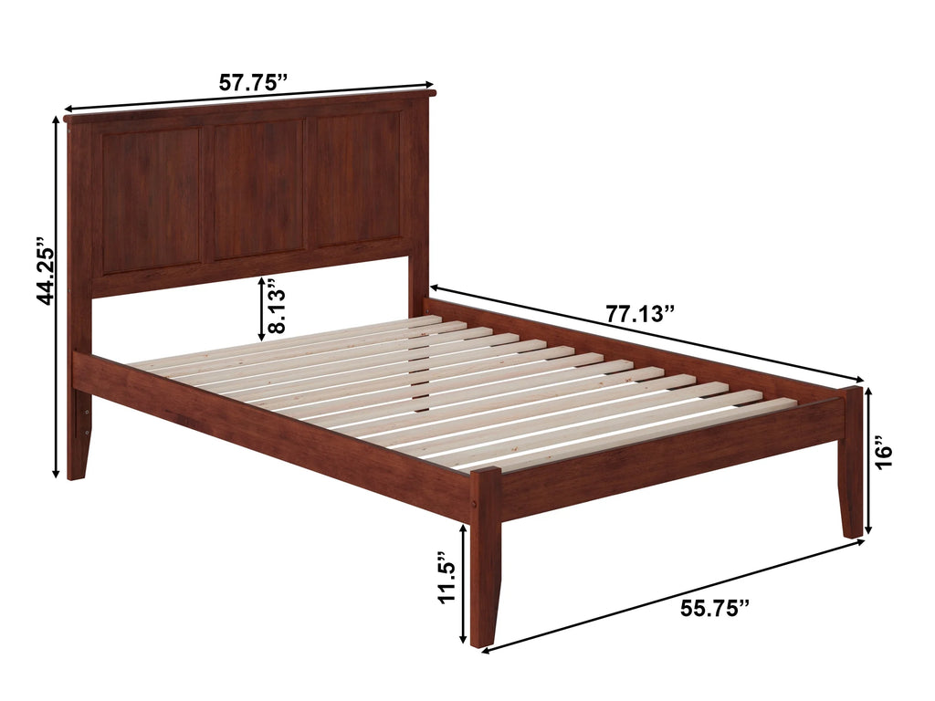 Walnut Full Solid Wood Platform Bed with Panel Headboard W73121
