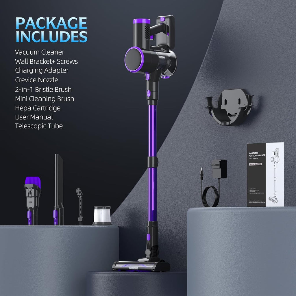 Cordless Stick Vacuum Cleaner with LED Display, 40Min Detachable Battery D5837
