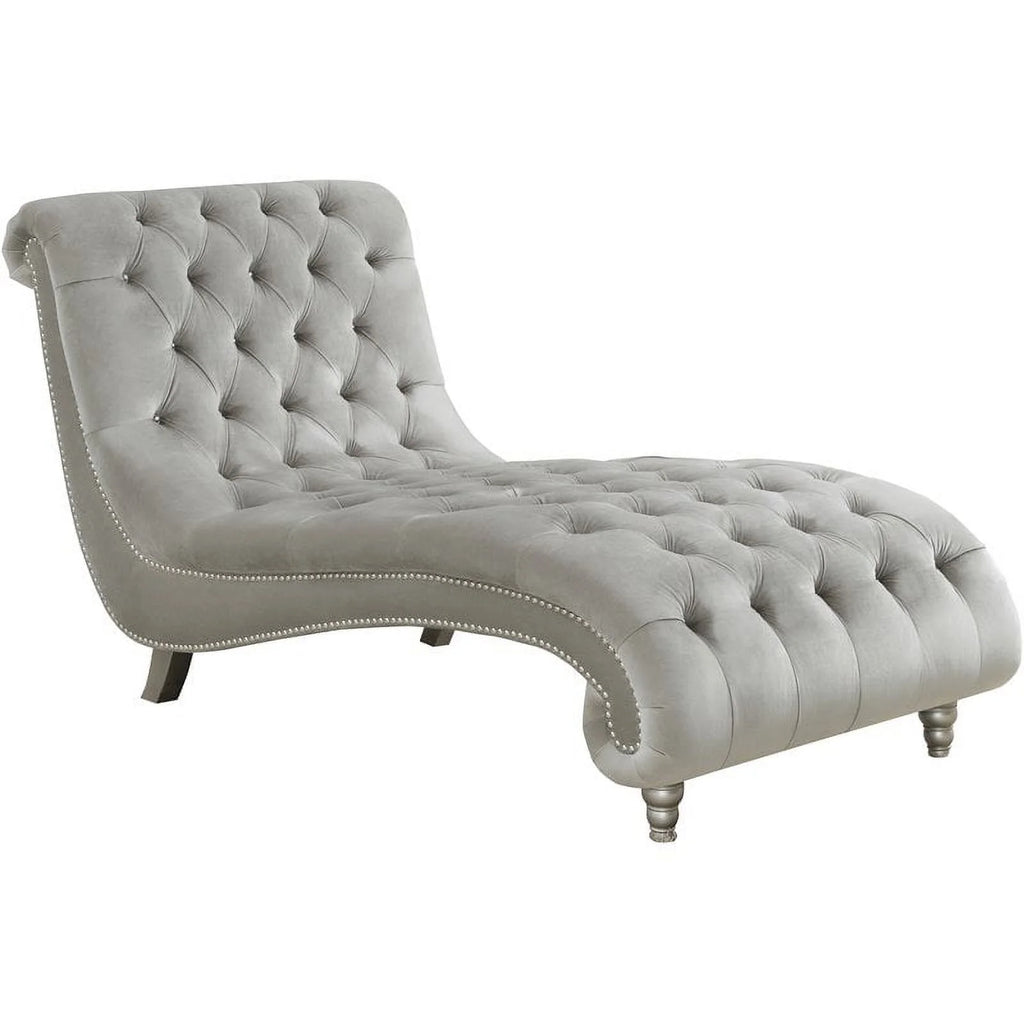 Grey Tufted Cushion Chaise with Nailhead Trim U70501