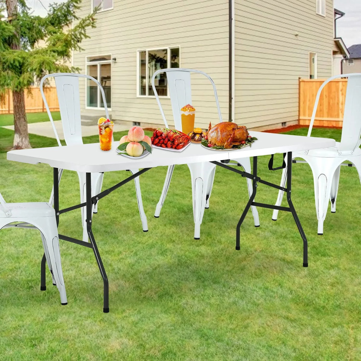 6ft Folding Plastic Table with Carrying Handle O83215