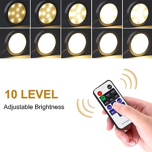 Black 8 Pack LED Puck Lights with RF Wireless Remote Control E867593