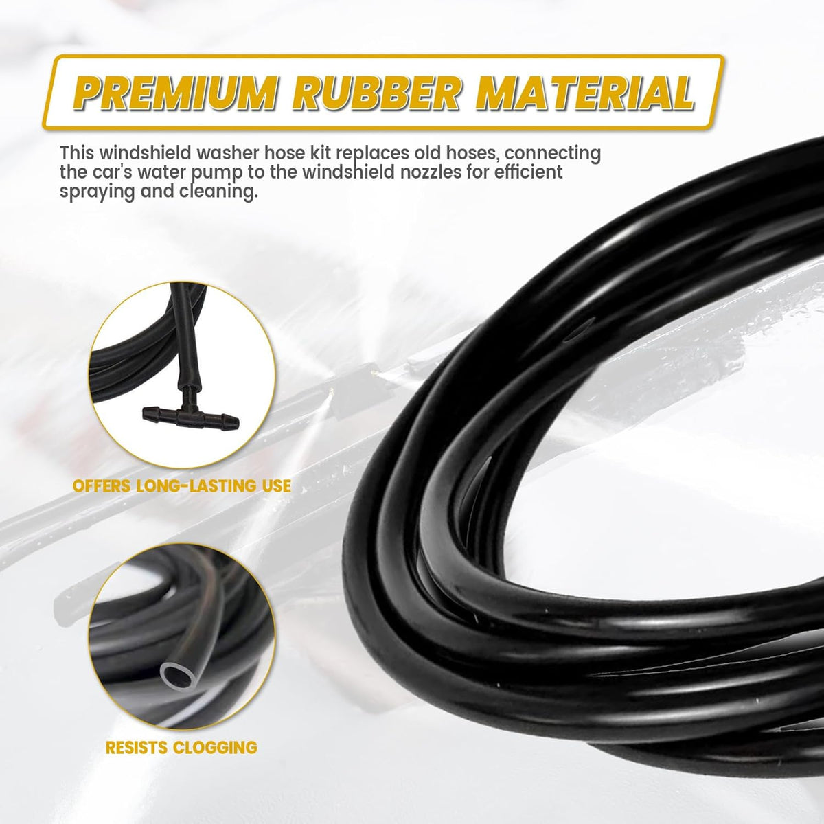 30 PCS Car Windshield Washer Hose Kit, 13Ft Rubber Washer Hose & 3 Type Hose Connectors (Black) D267890