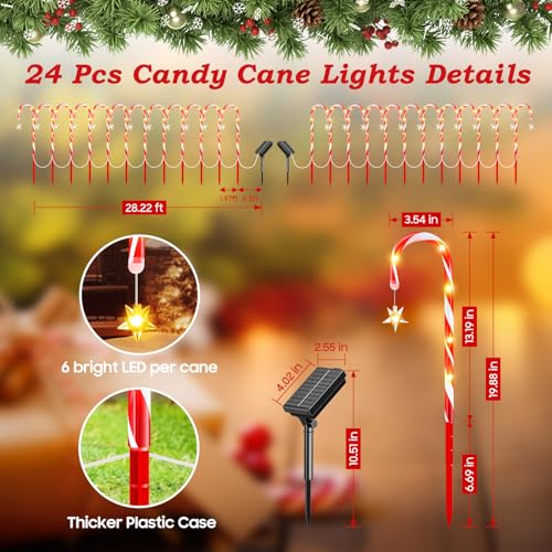 24 Pack Solar Candy Cane Lights Outdoor Christmas Decorations G175193