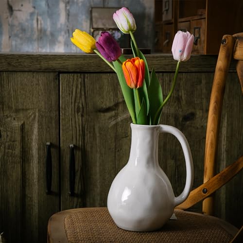 White Ceramic Vase with Double Handle V568439