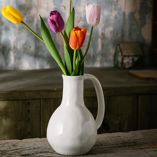 White Ceramic Vase with Double Handle V568439