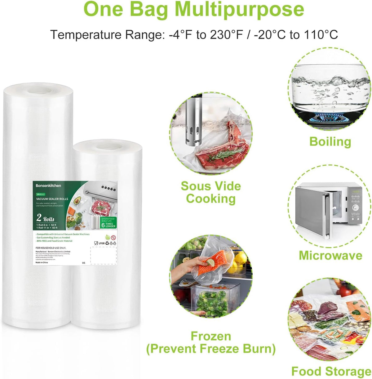 8" x 50' & 11" x 50' BPA Free Vacuum Food Sealer Bag Rolls B78729