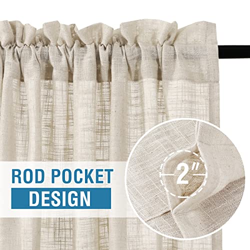 Natural Linen Blended Curtains 84 inches Long 2 Panel Sets A7497