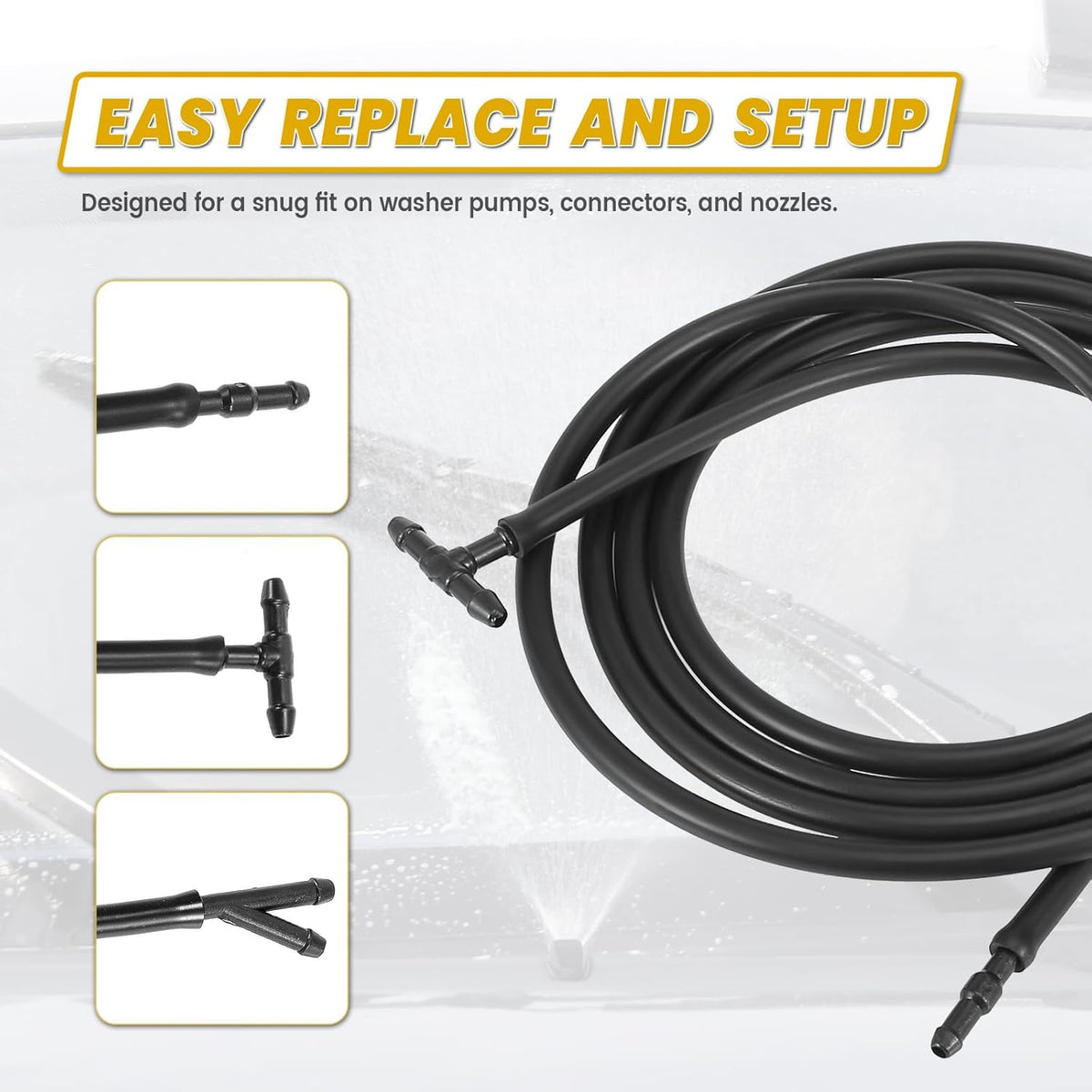 30 PCS Car Windshield Washer Hose Kit, 13Ft Rubber Washer Hose & 3 Type Hose Connectors (Black) D267890