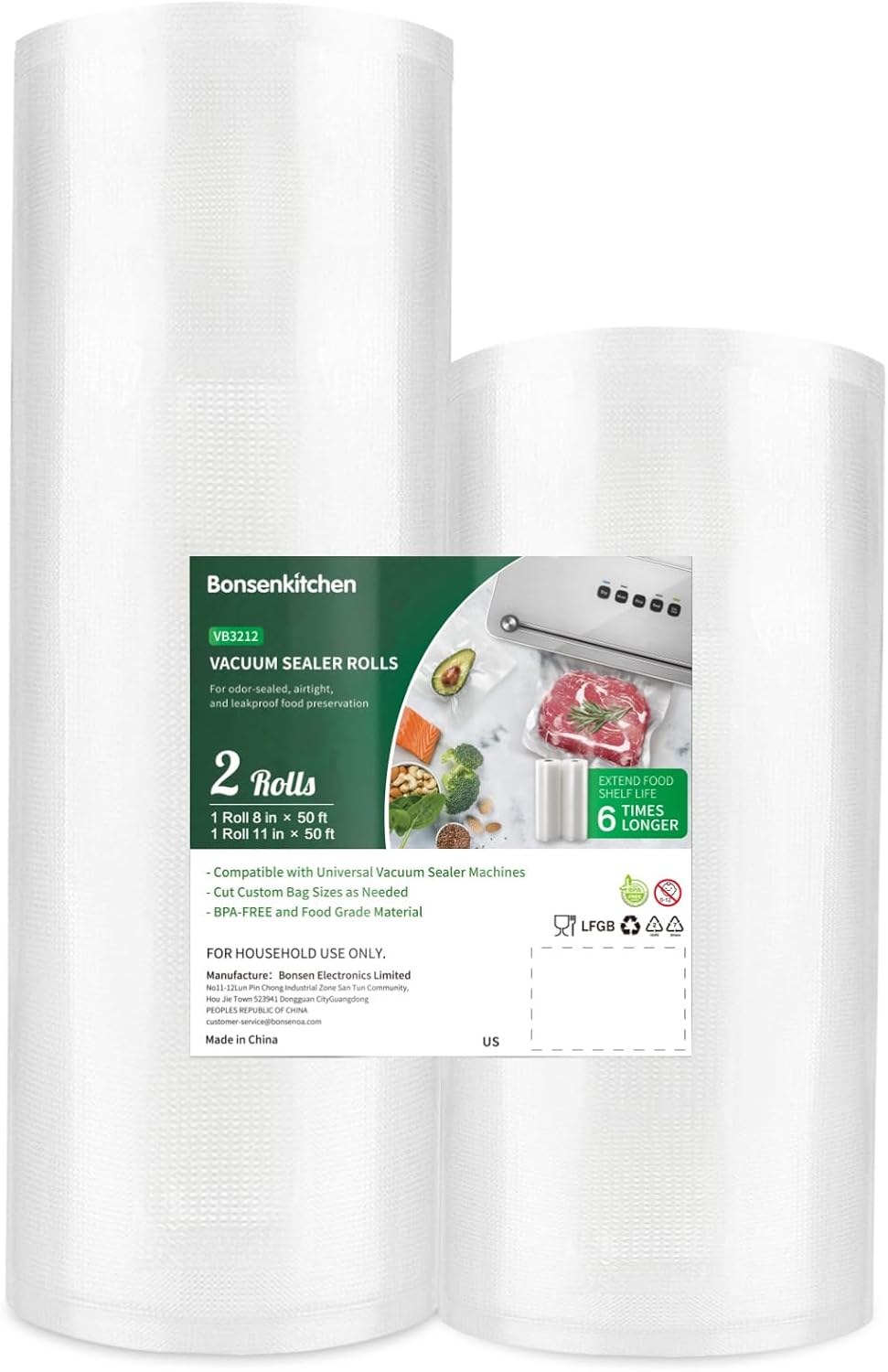 8" x 50' & 11" x 50' BPA Free Vacuum Food Sealer Bag Rolls B78729