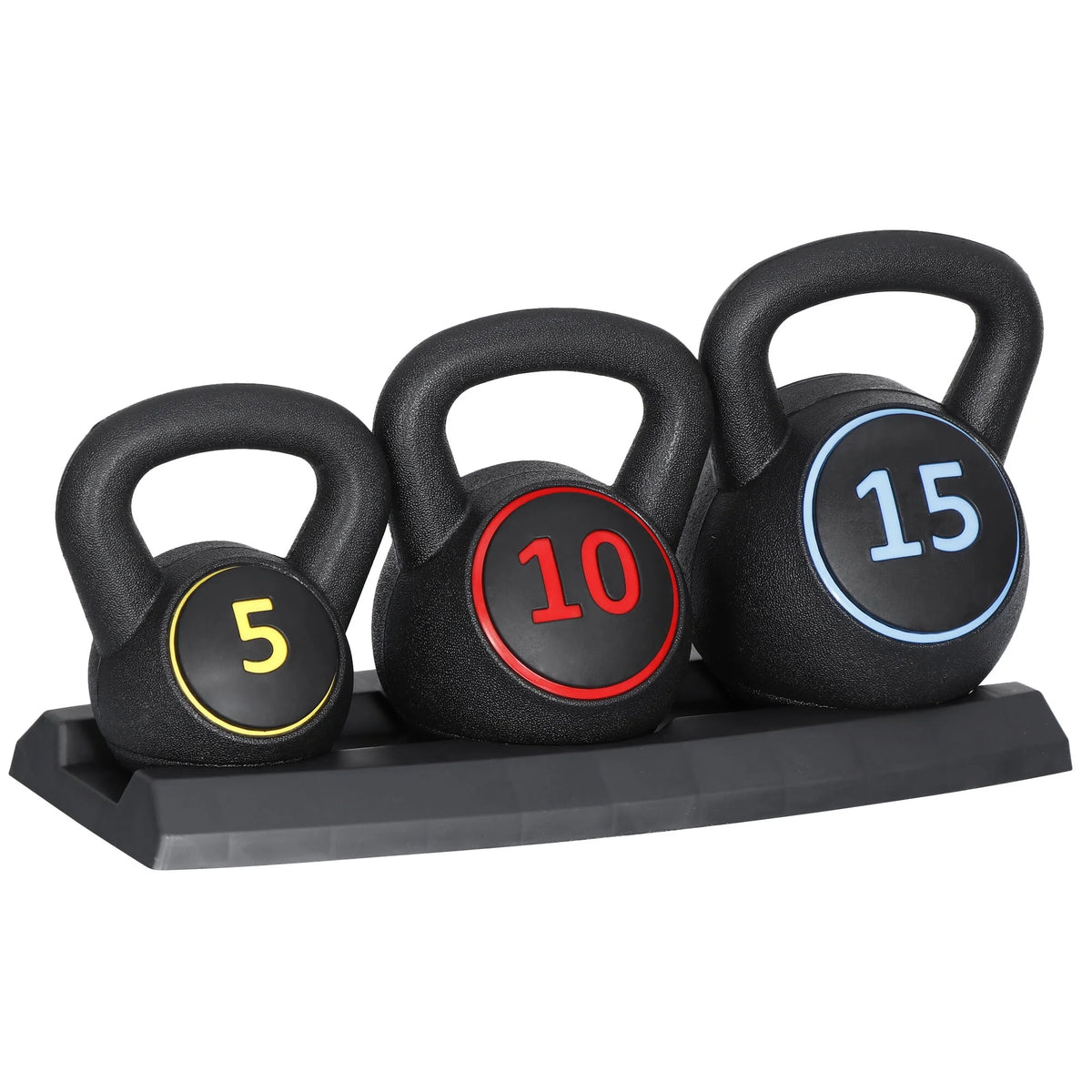 3 Piece 5lb 10lb 15lb Kettlebell Set with Storage Rack T628