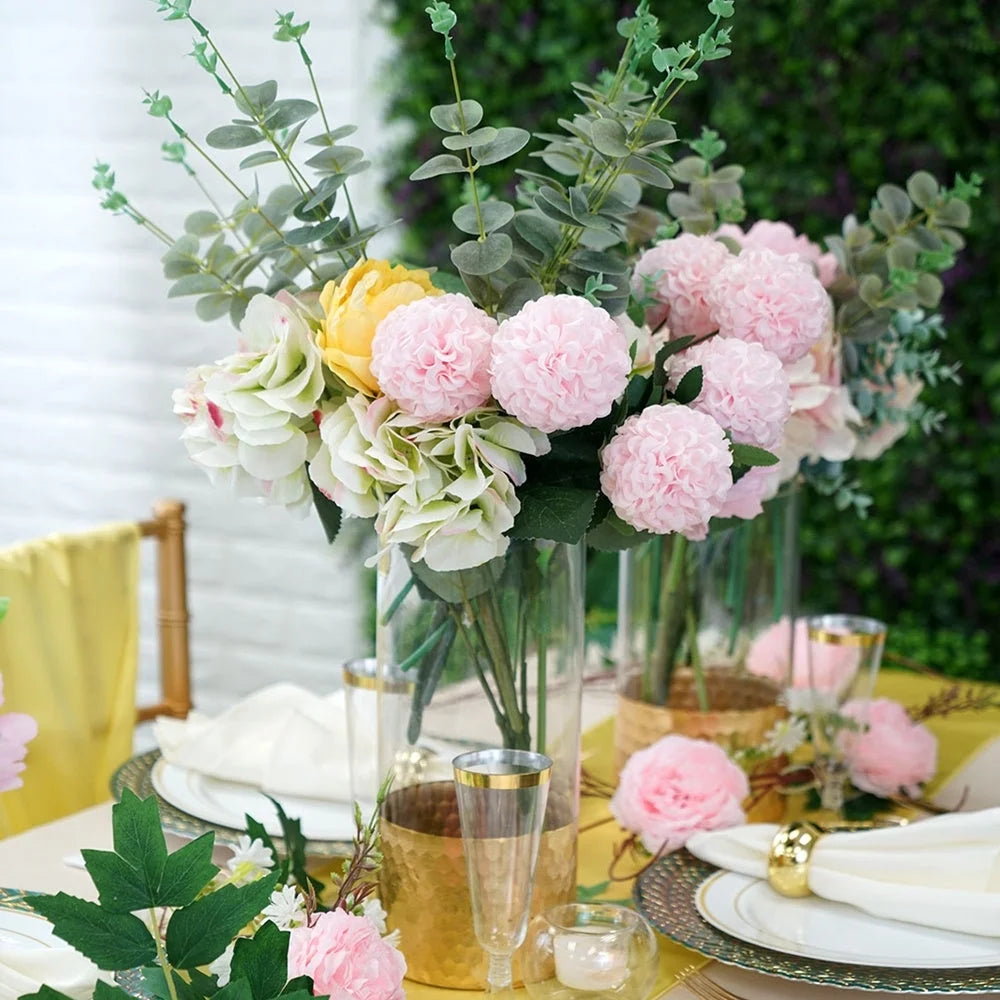 Set of 3 Glass Cylinder Vases with Gold Honeycomb Base R50300