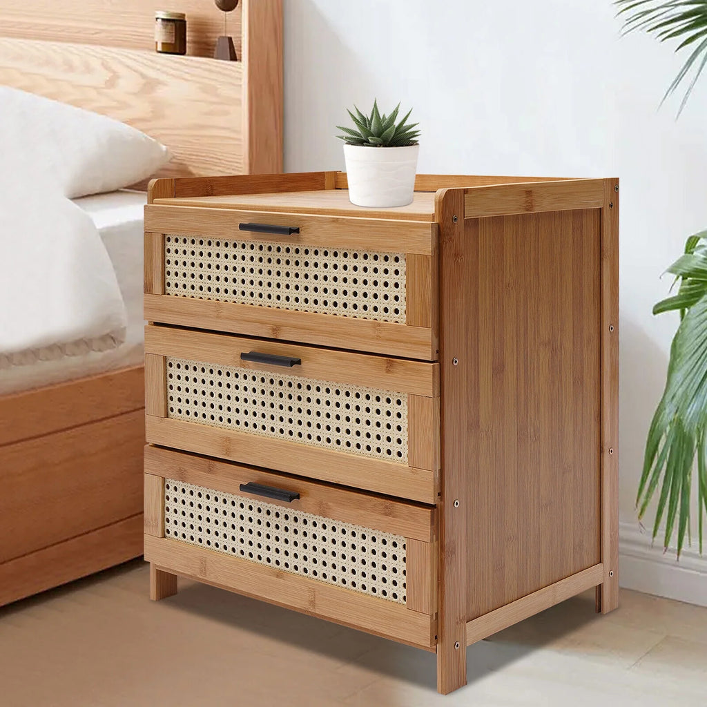 Bamboo Wood 3 Sliding Drawers Nightstand W946018
