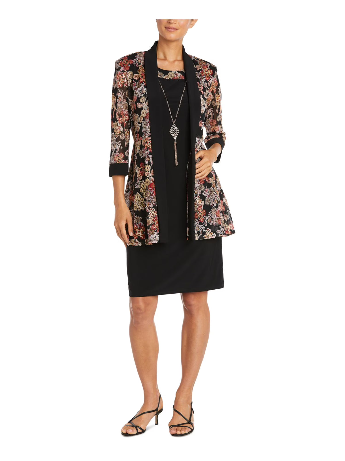 Black Stretch Printed Sleeveless Scoop Neck Evening Shift Dress Plus 20W Y26146