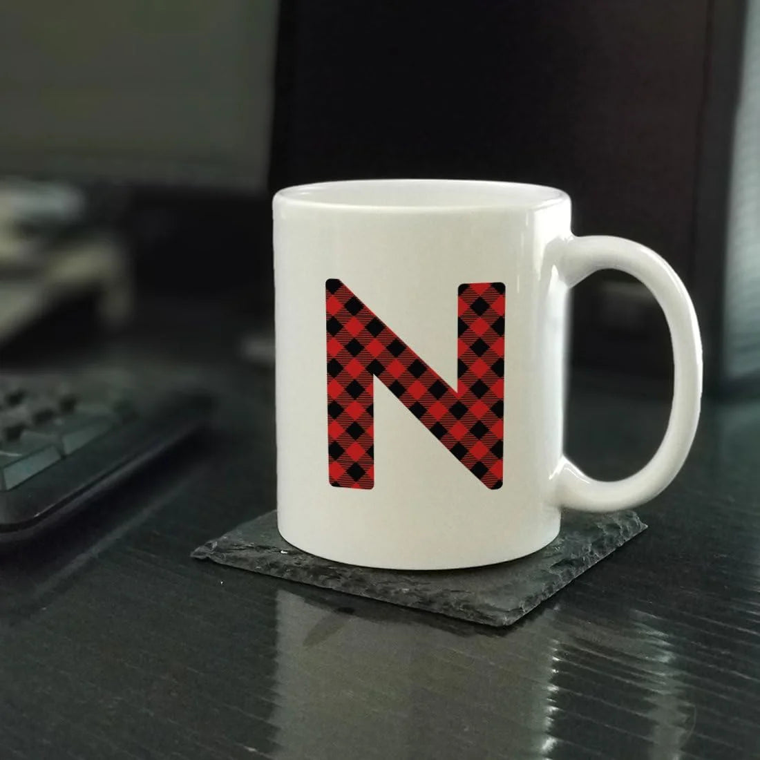 Hot Chocolate Coffee Mug Gift, Red Plaid Initial Letter, 1-Pack, Includes Gift Box C192235