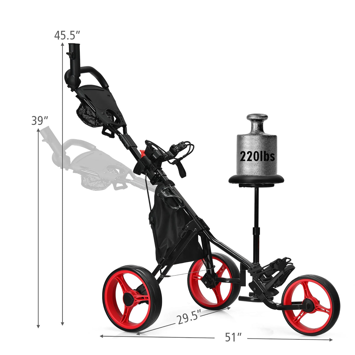Folding 3 Wheels Golf Push Cart with Seat X451731