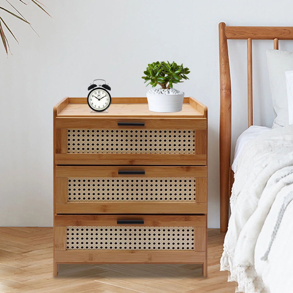 Bamboo Wood 3 Sliding Drawers Nightstand W946018