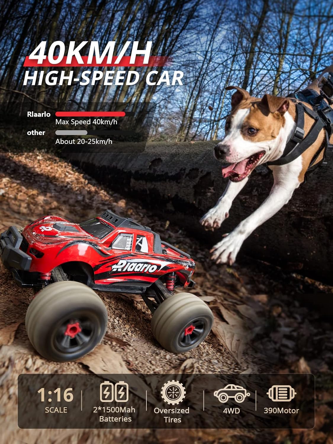 Red Black White 1:16 RC Monster Truck with 2 Batteries U980