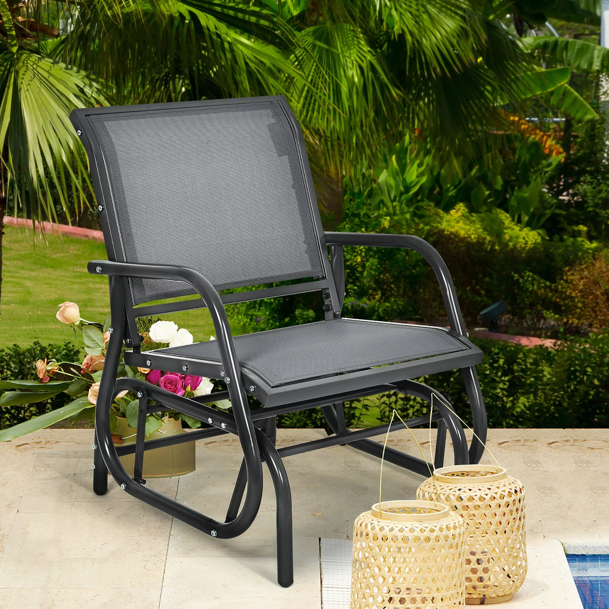 Outdoor Single Swing Glider Rocking Chair Grey R139