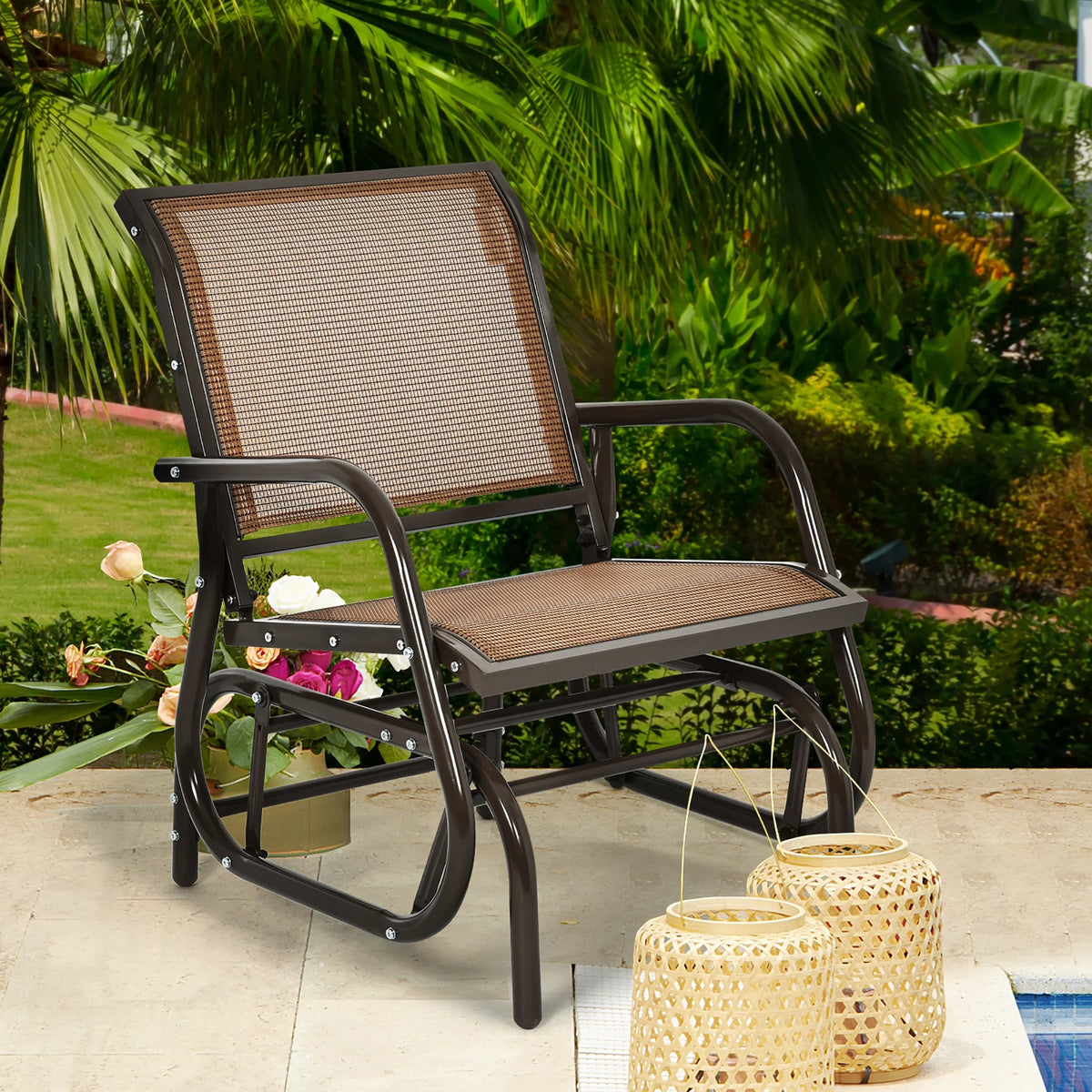 Outdoor Single Swing Glider Rocking Chair Grey R139