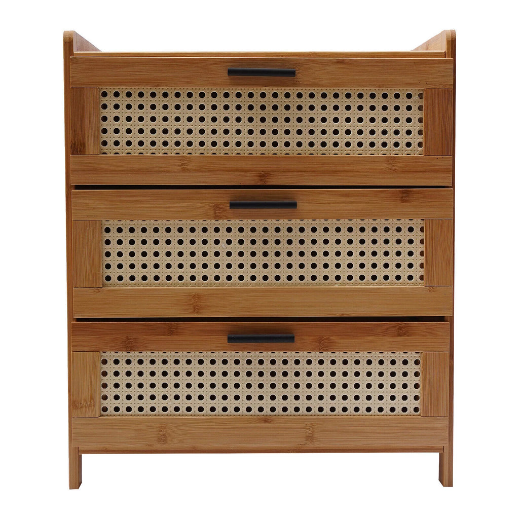 Bamboo Wood 3 Sliding Drawers Nightstand W946018