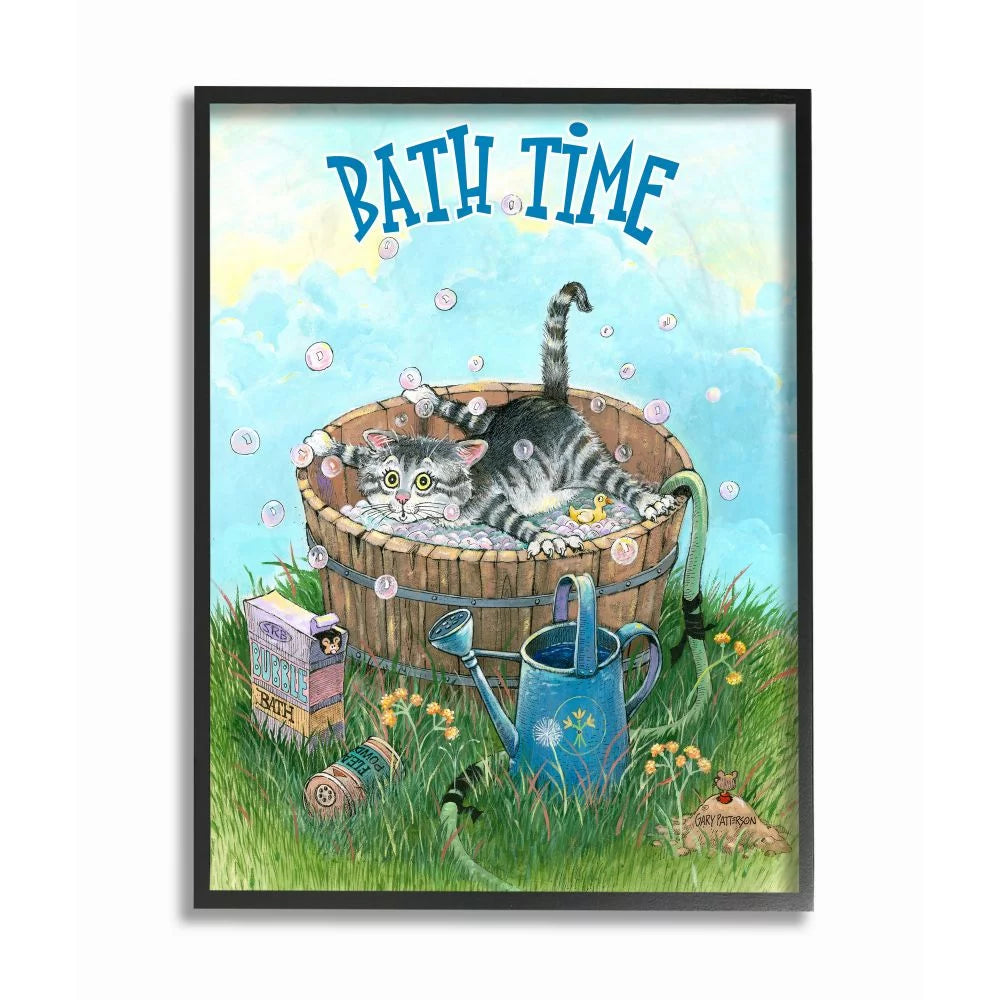 Bath Time Funny Cat Cartoon Framed Wall Art E129304
