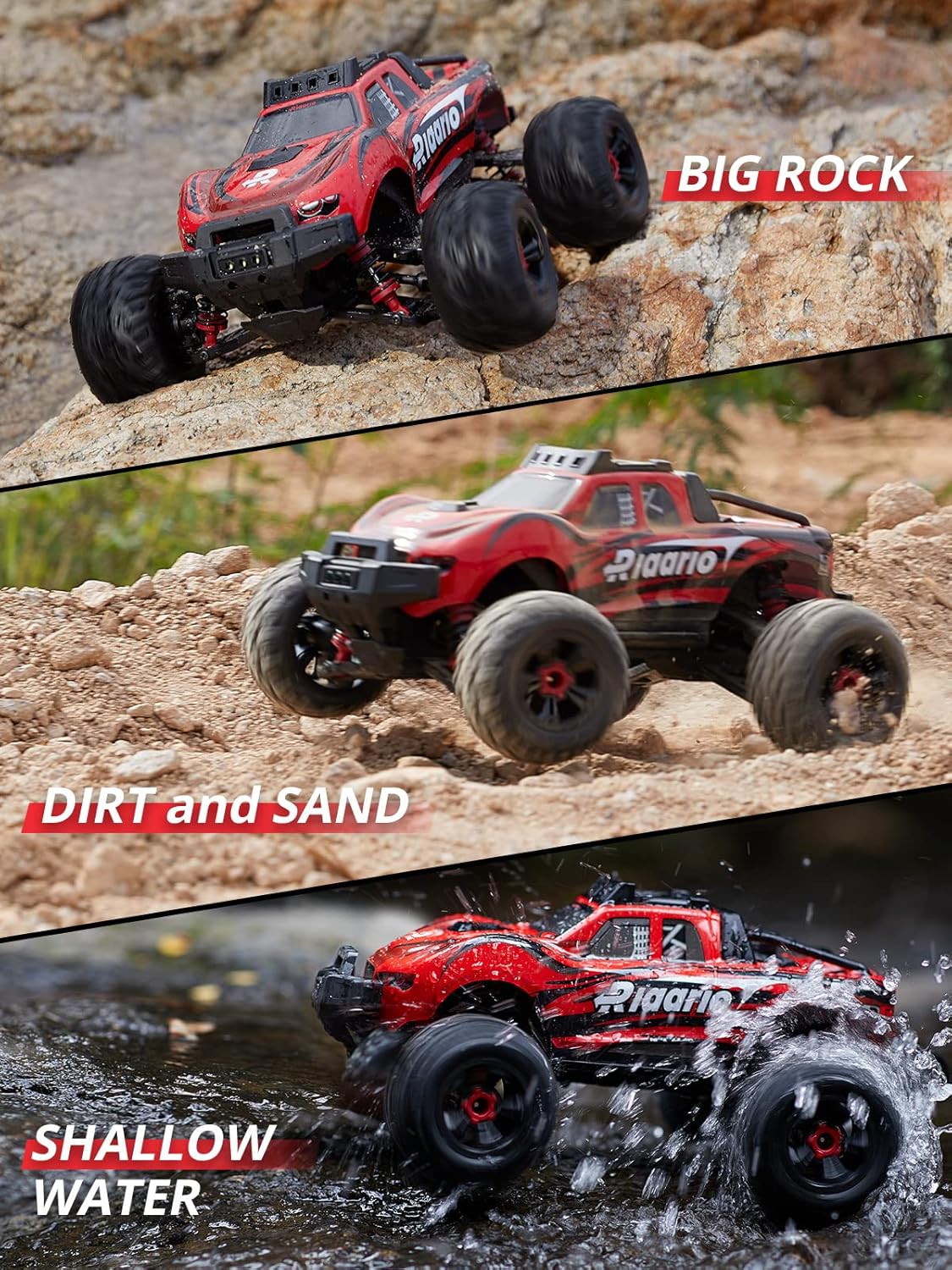 Red Black White 1:16 RC Monster Truck with 2 Batteries U980