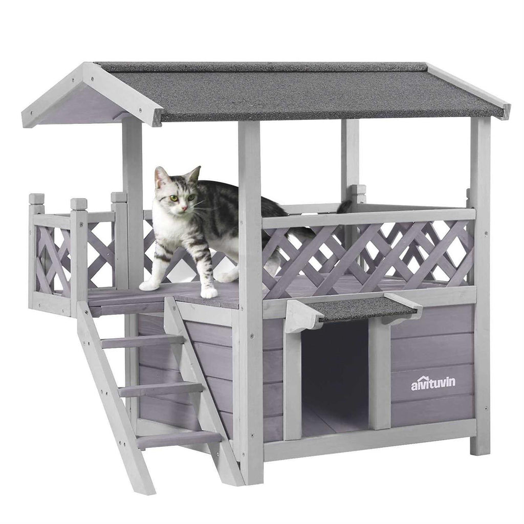 Outdoor Indoor Cat House with Escape Door W2984