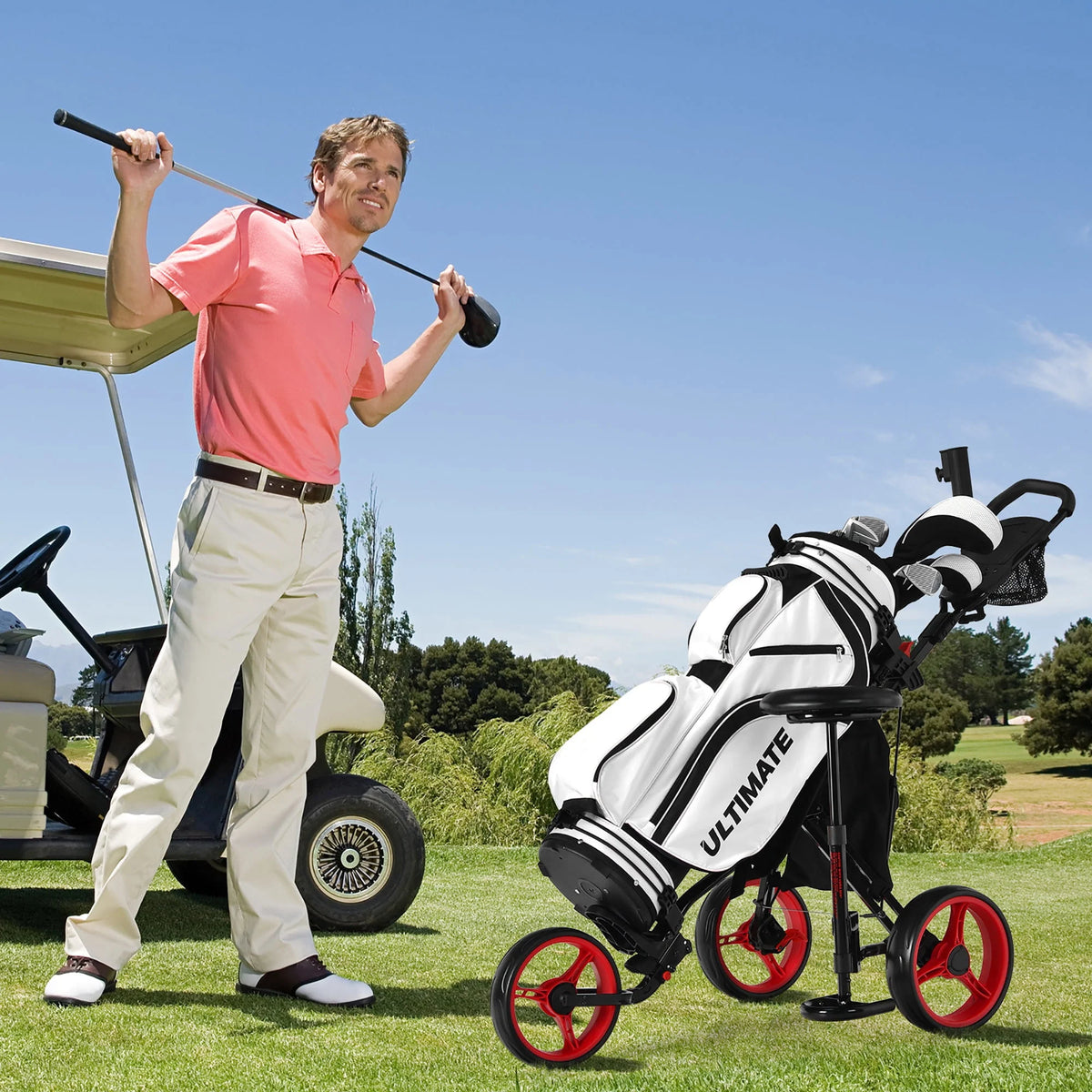 Folding 3 Wheels Golf Push Cart with Seat X451731