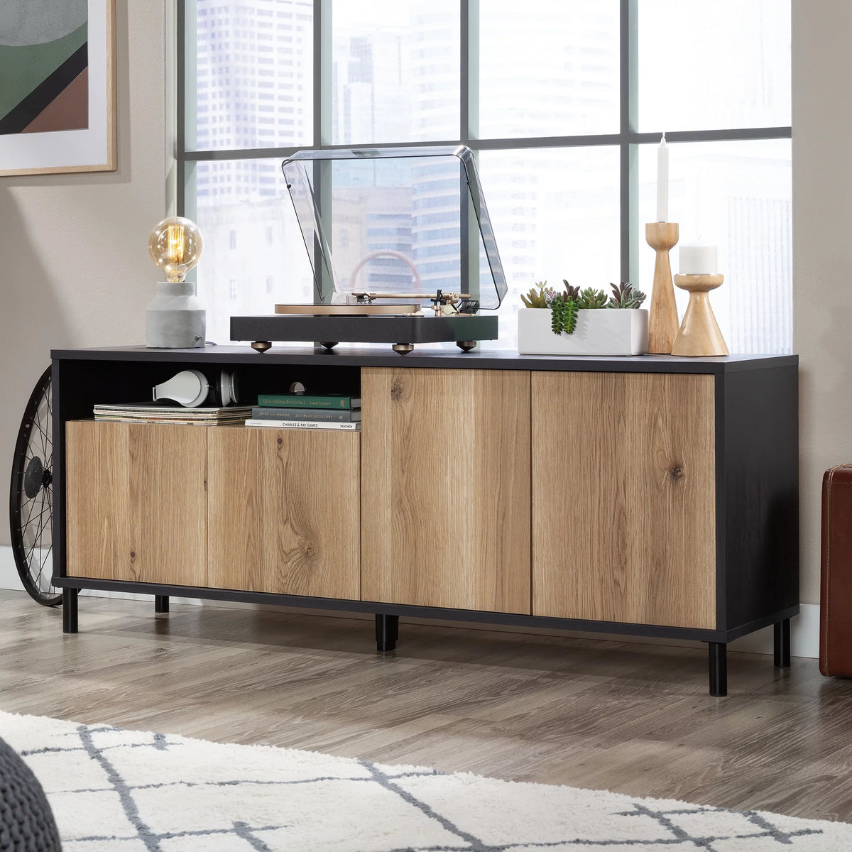 Modern TV Stand with Doors, for TVs up to 70", Raven Oak Finish L851