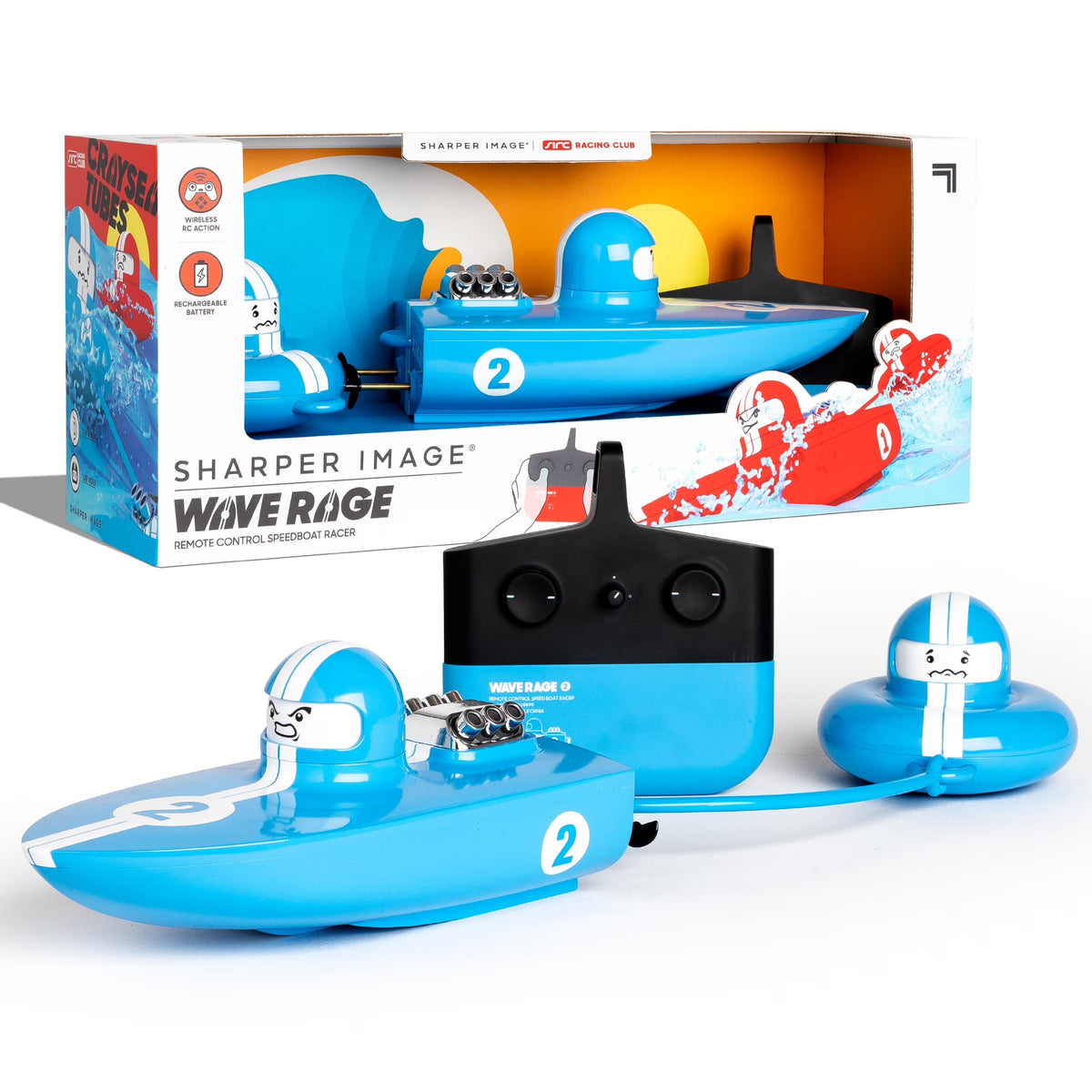 Blue Wireless Rechargeable Bumper Boat with Tow Rider Z105085