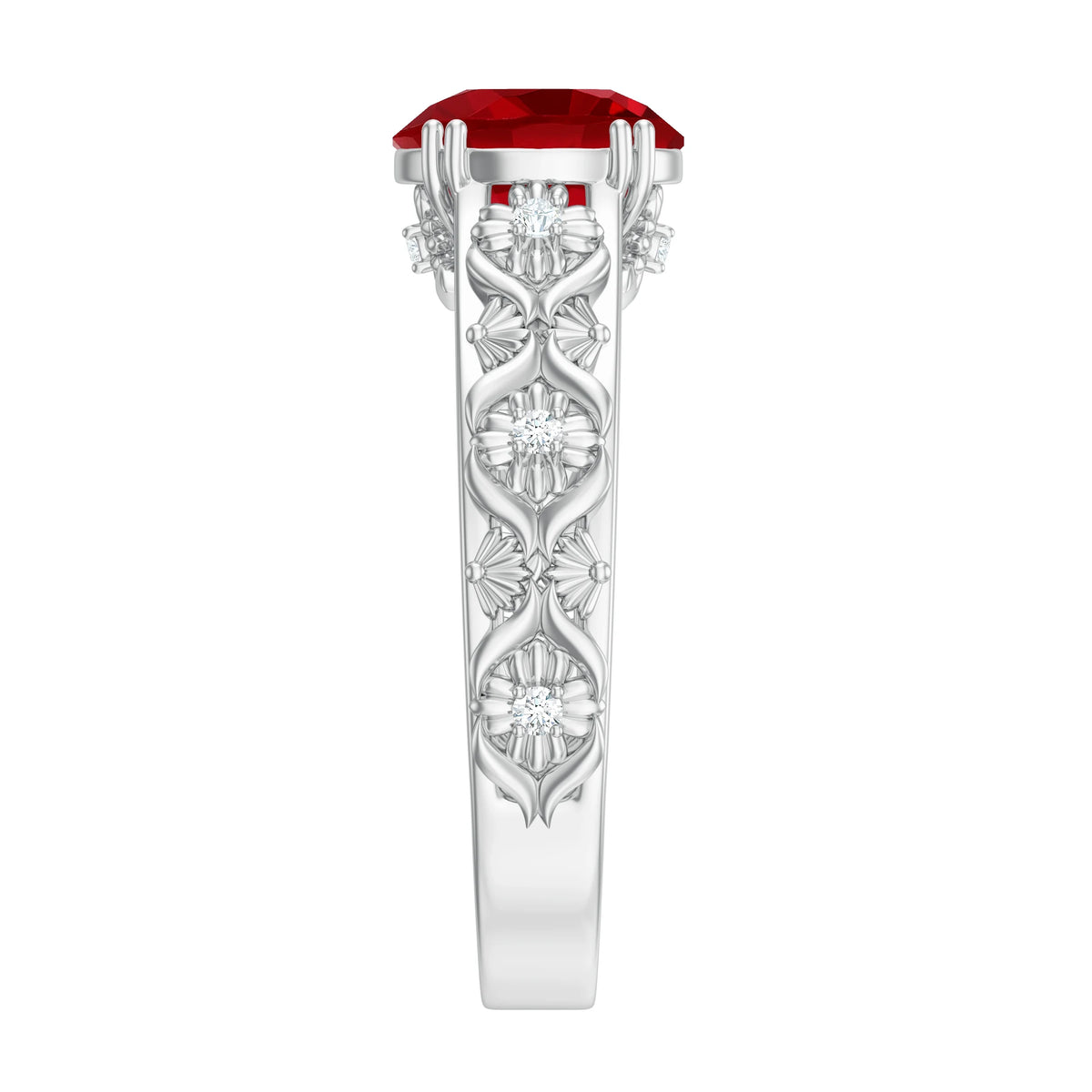 2.5 CT Lab Created Ruby and Moissanite Engagement Ring in Gold, 925 Sterling Silver L7915