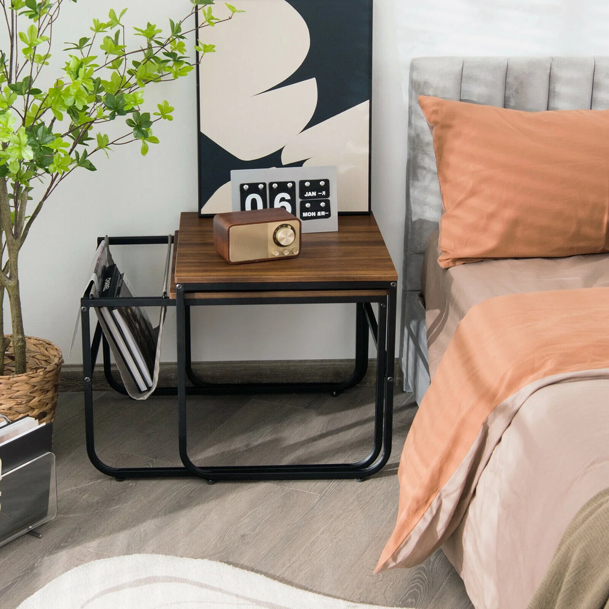Nesting Coffee Table Set with Magazine Holder W52842