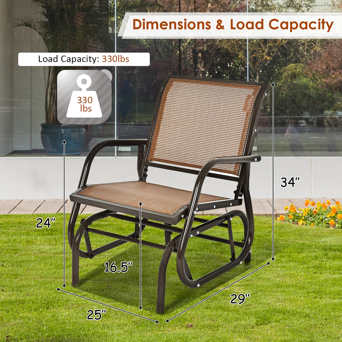 Outdoor Single Swing Glider Rocking Chair Grey R139
