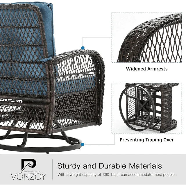 3 Pieces Wicker Patio Furniture Set with Glass Top Side Table B271